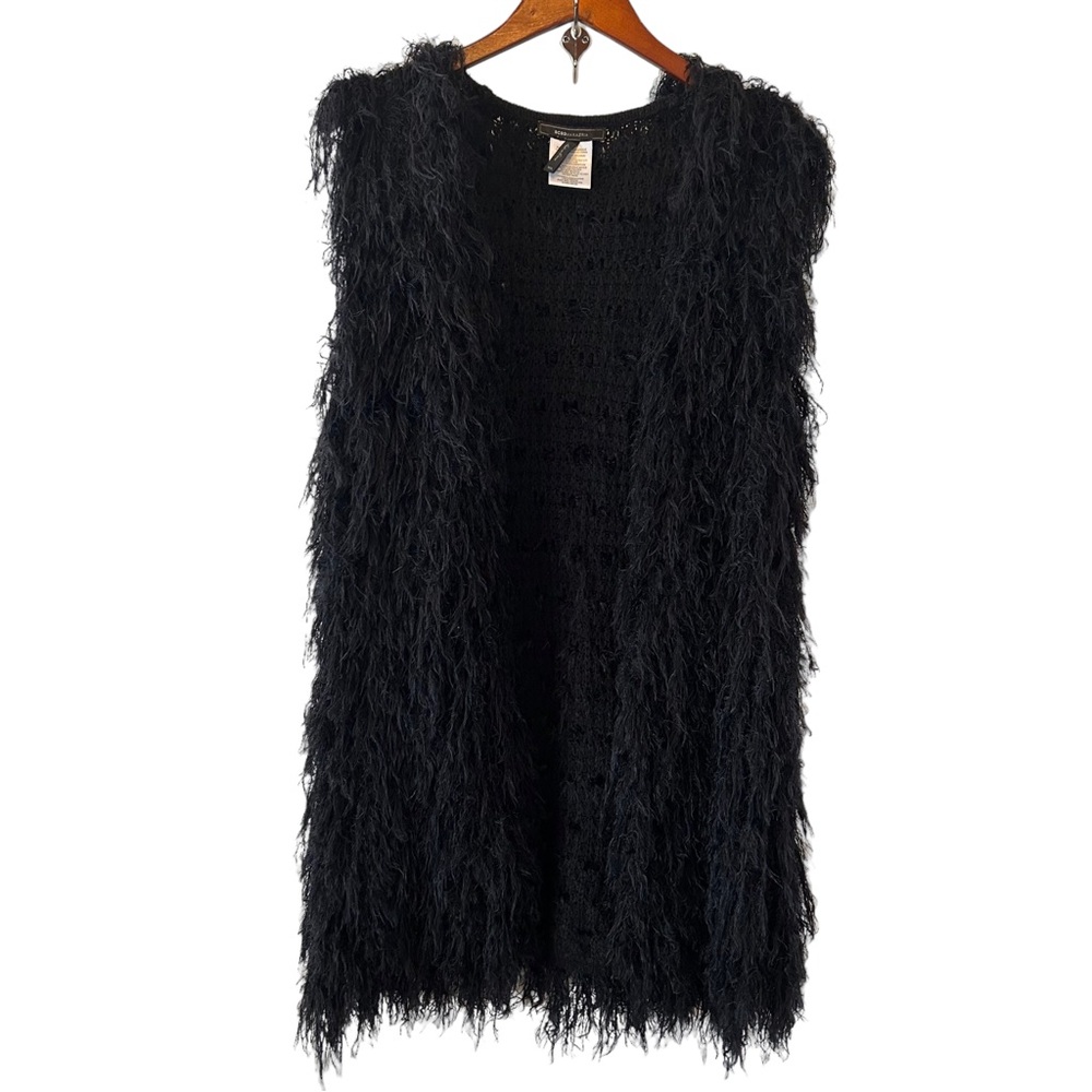 BCBG Max Azria Furry Long Shaggy Women’s Open Front Cardigan Duster Size M/L
